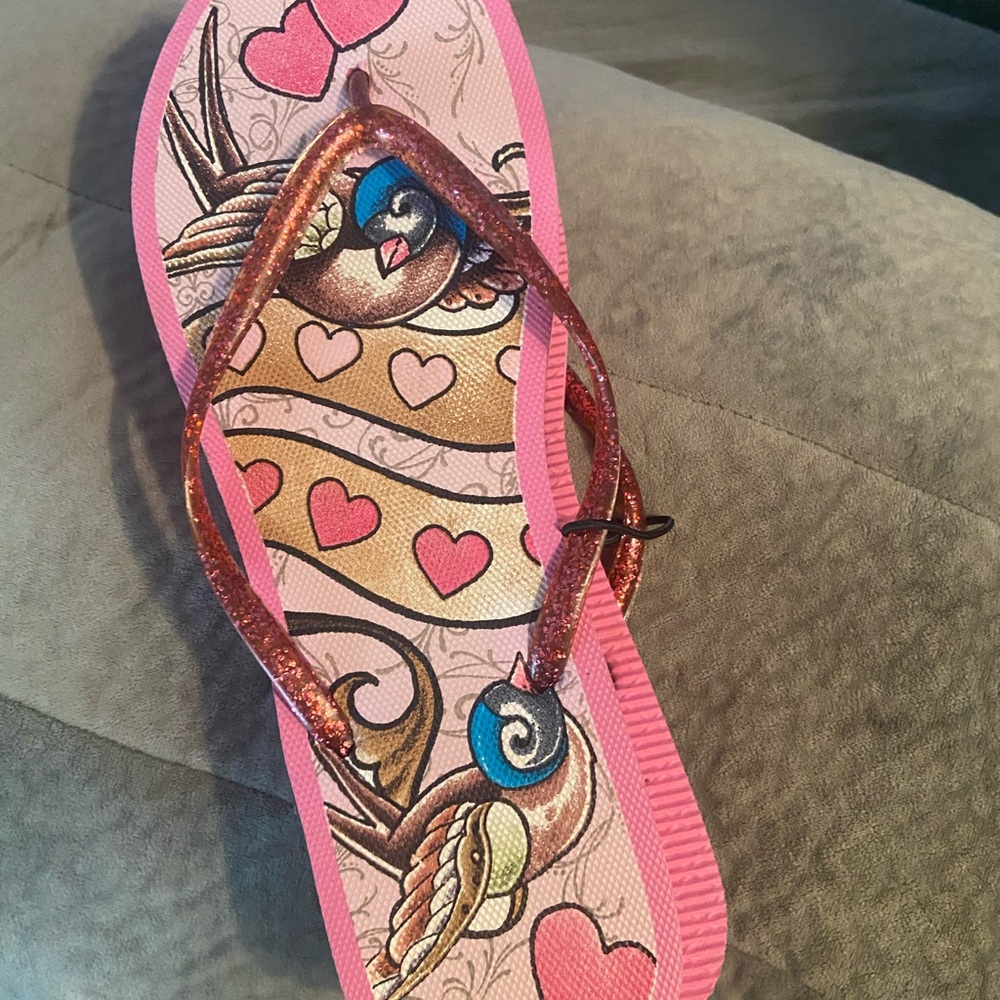 Kat Von D 2013 Heart and Bird Flip Flops XL 11 12 Women’s Shoes